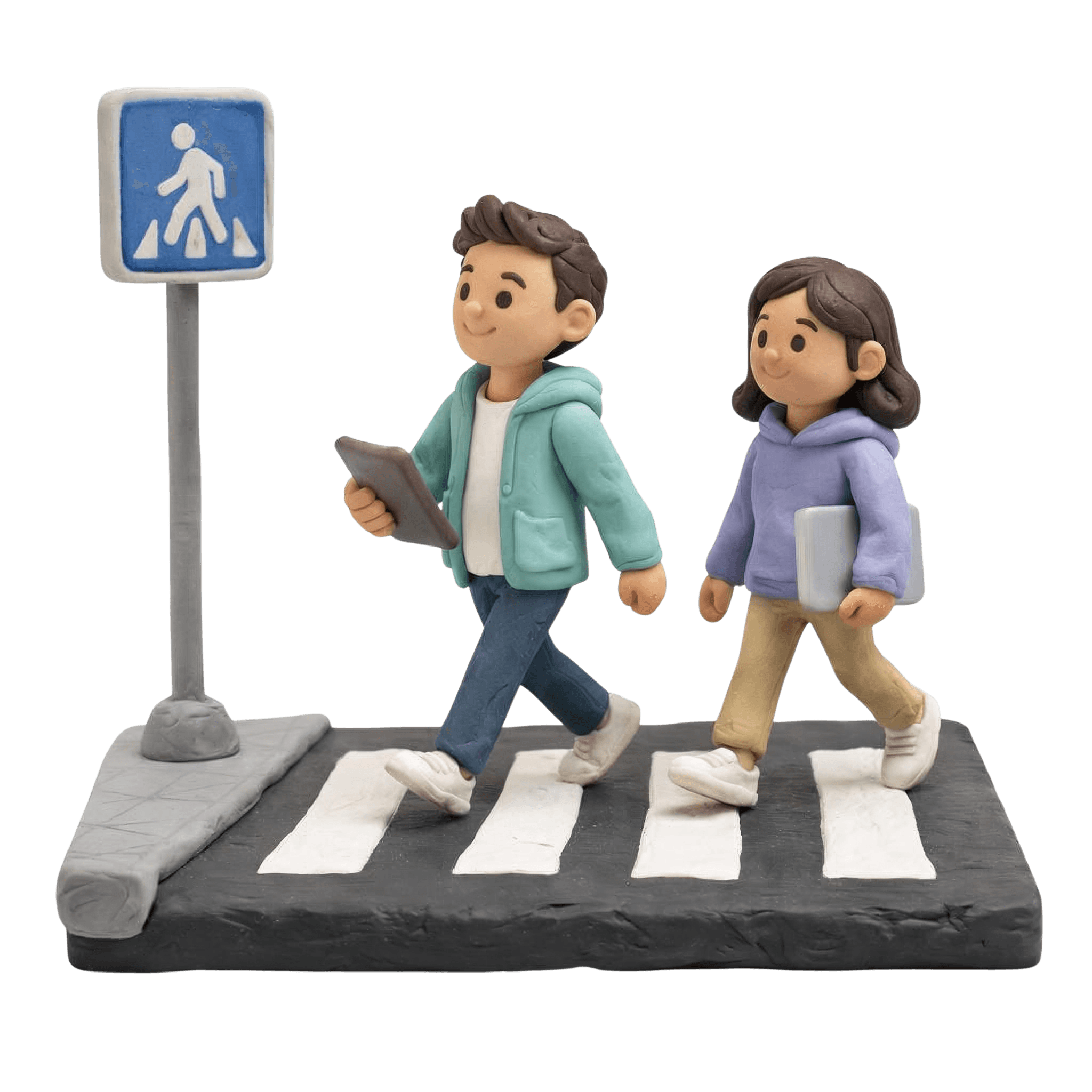 Character walking on crosswalk